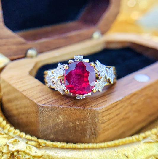 18K Gold Ruby Ring with AIGS Certificate - Luxury Jewelry - Red Treasure Ring