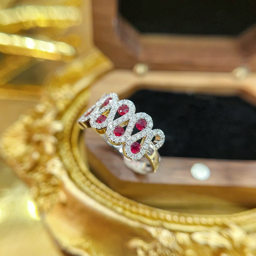 18K Gold Ruby Round Wavy Ring - Premium Jewelry Choice - Red Treasure Ring