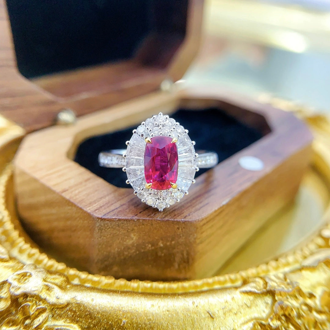 18K Gold Ruby Unheated Ellipse Two-Way Wear Jewelry - Red Treasure Ring