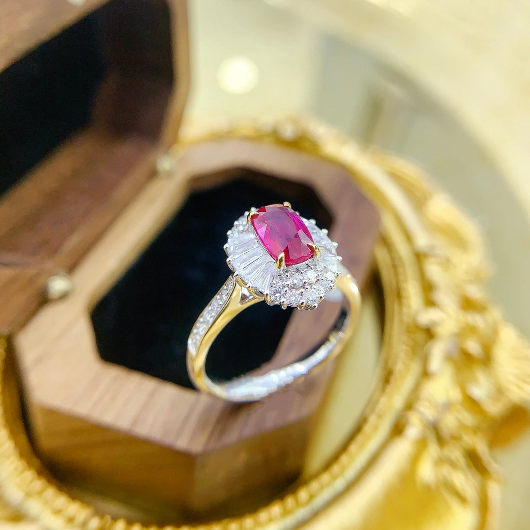 18K Gold Ruby Unheated Ellipse Two-Way Wear Jewelry - Red Treasure Ring