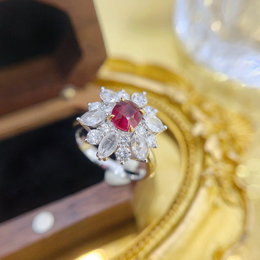 18K Gold Ruby Unheated Elliptical Six-Pointed Star Ring | Premium Jewelry - Red Treasure Ring