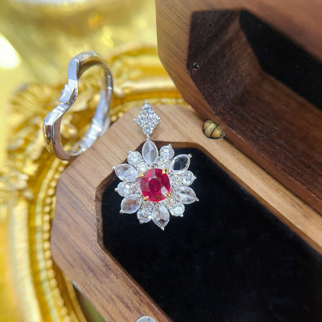 18K Gold Ruby Unheated Elliptical Six-Pointed Star Ring | Premium Jewelry - Red Treasure Ring