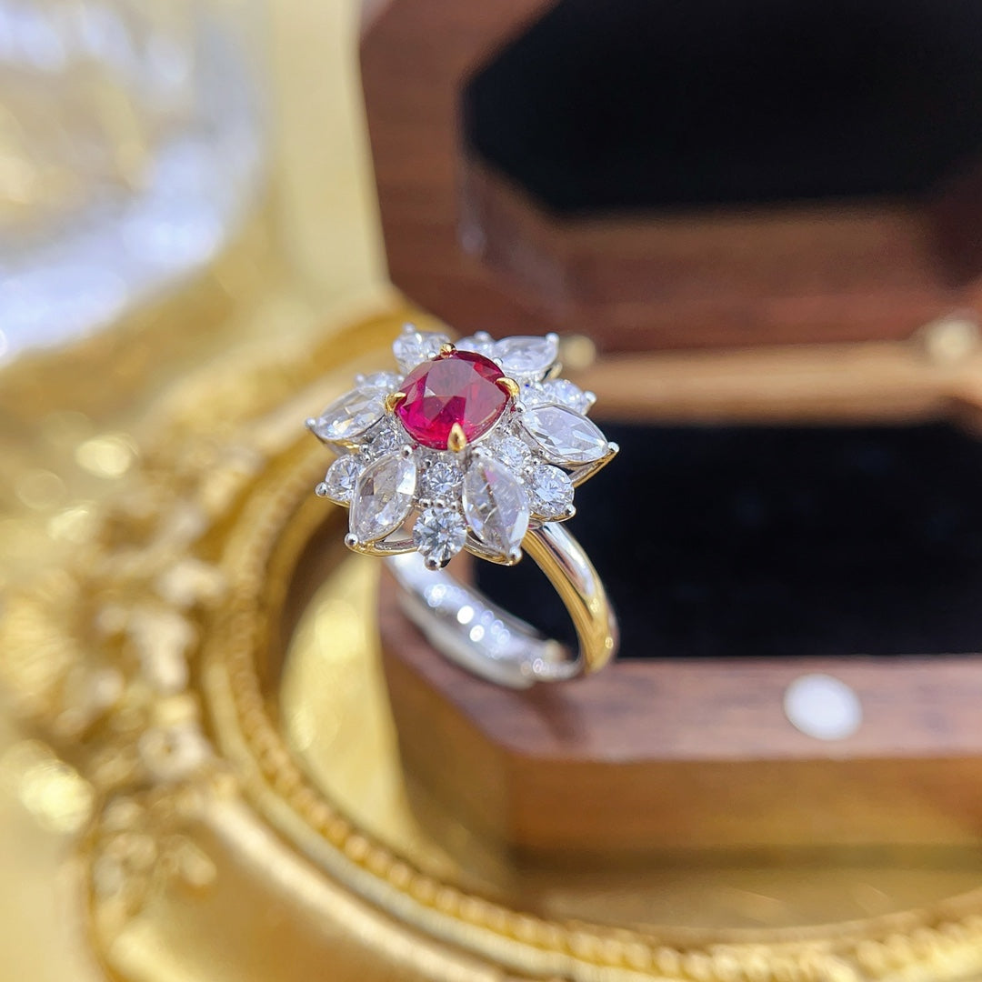 18K Gold Ruby Unheated Elliptical Six-Pointed Star Ring | Premium Jewelry - Red Treasure Ring