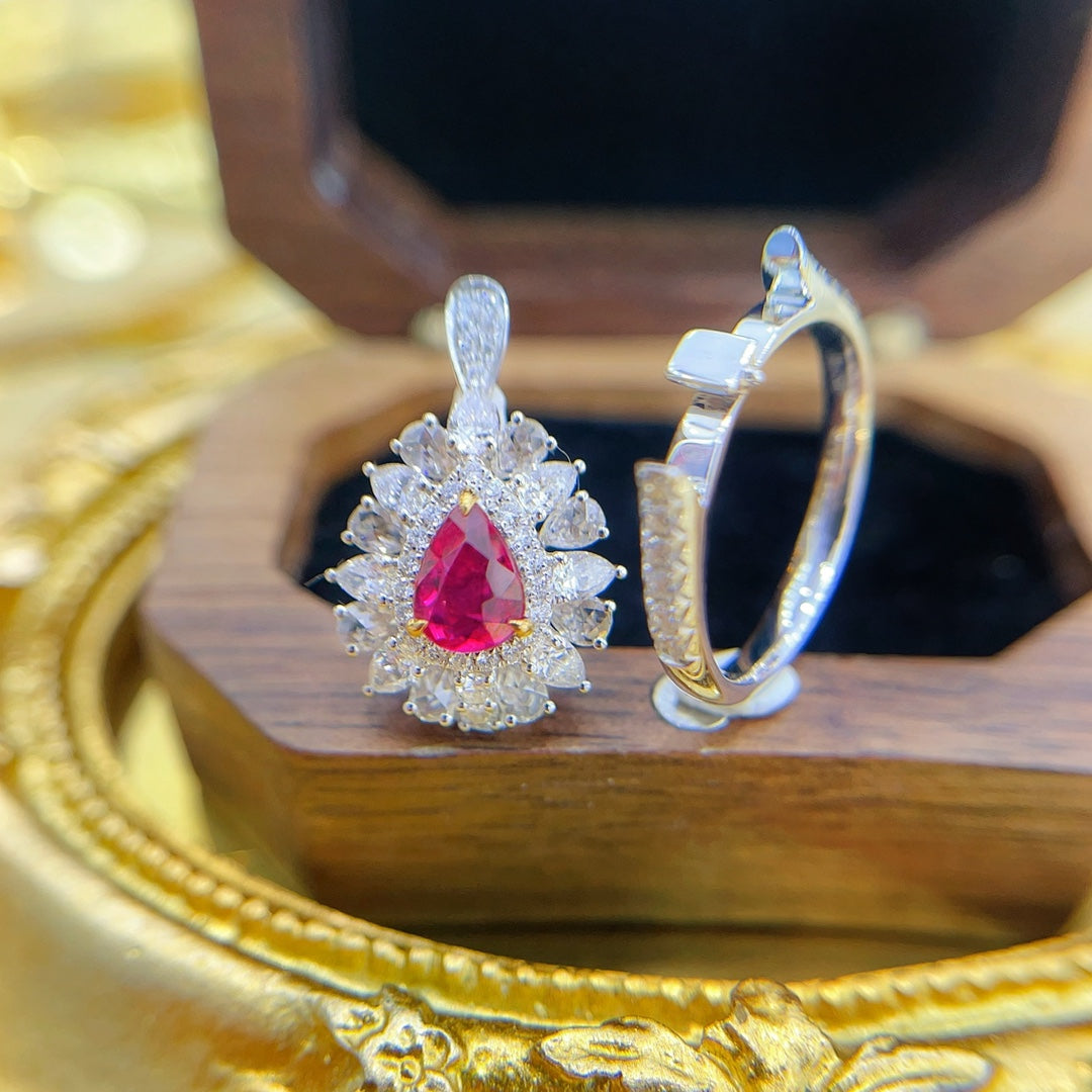 18K Gold Ruby Unheated Pendant/Ring Two-Way Wear Jewelry - Red Treasure Ring