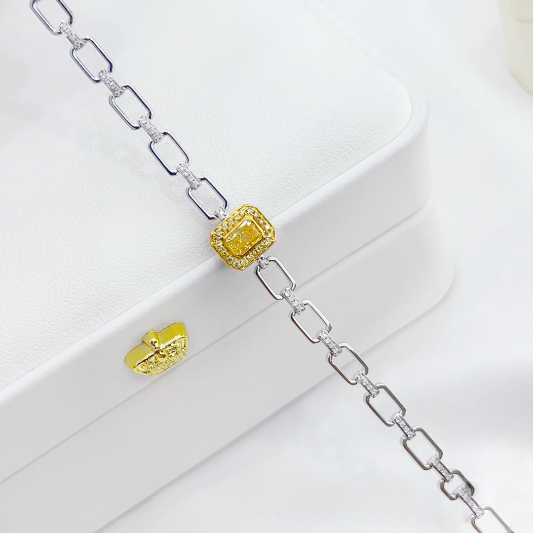 18K Gold Vintage Cushion-Cut Diamond Bracelet - SL074-Y - Yellow Diamond Bracelet