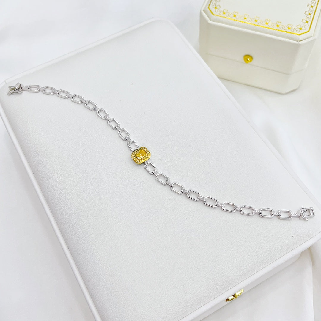 18K Gold Vintage Cushion-Cut Diamond Bracelet - SL074-Y - Yellow Diamond Bracelet