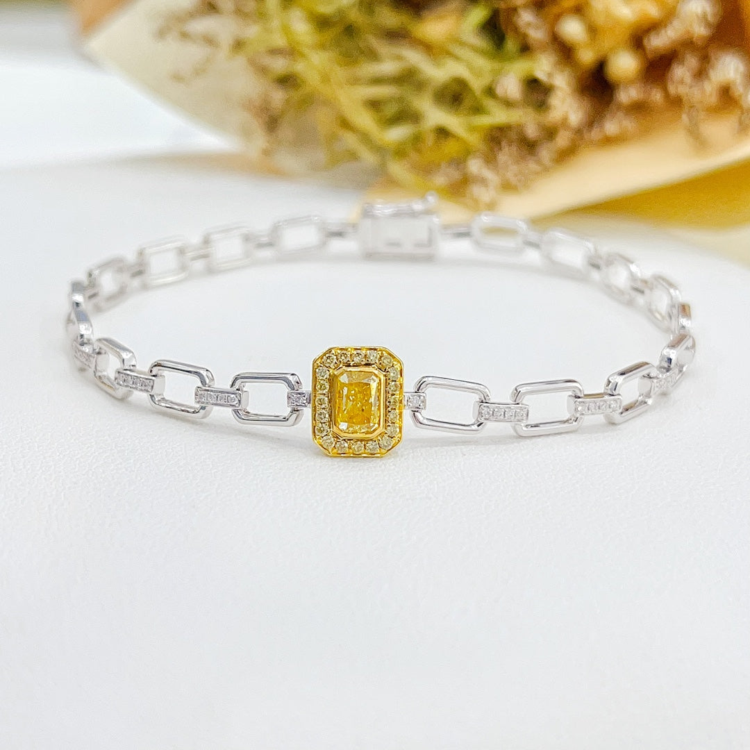 18K Gold Vintage Cushion-Cut Diamond Bracelet - SL074-Y - Yellow Diamond Bracelet