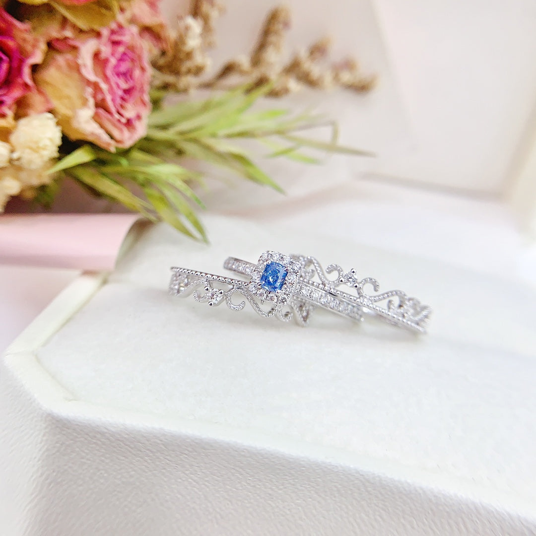 18K Gold White and Blue Diamond Pillow-Shaped Lace Multi-Wear Jewelry - Blue Diamond Ring