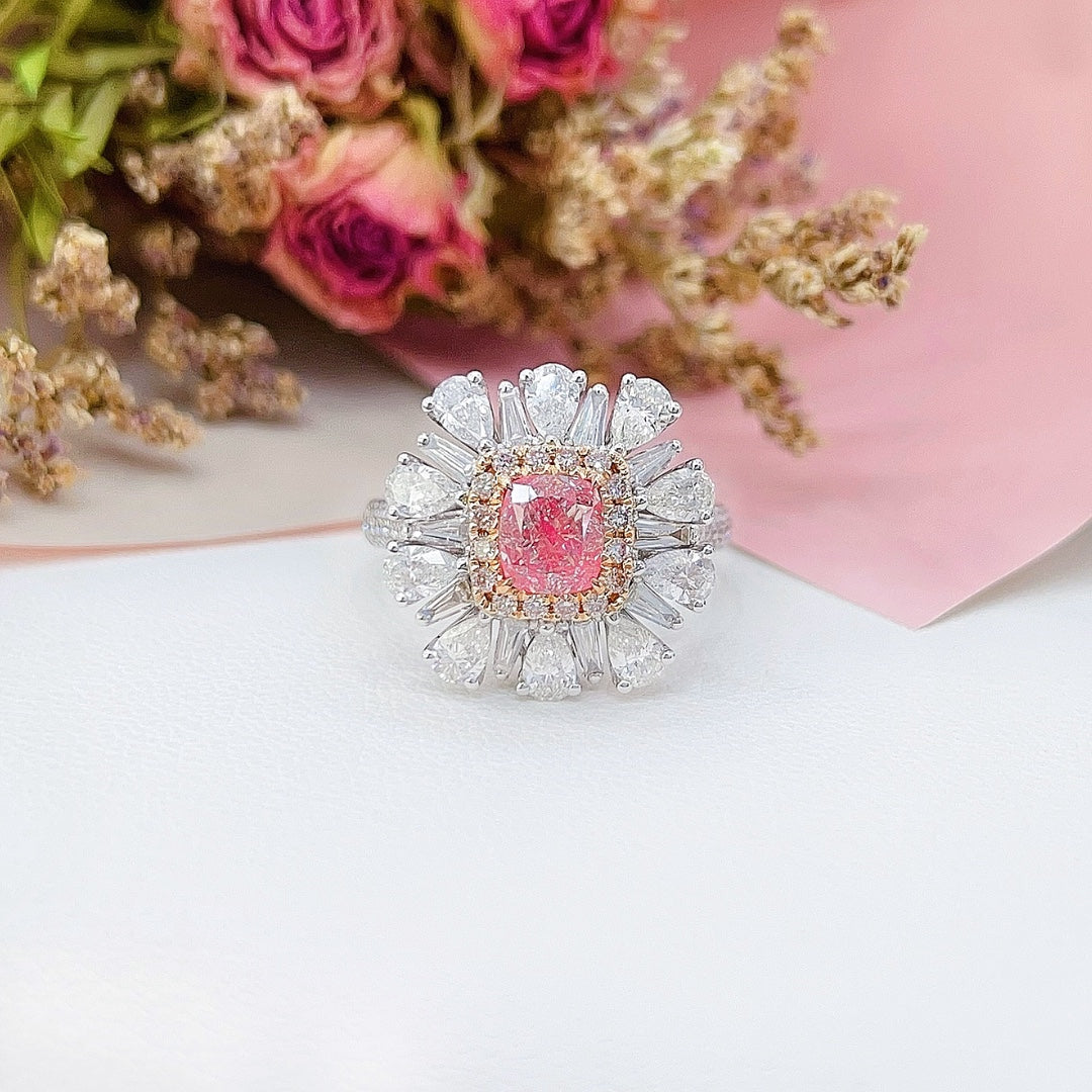 18K Gold White Diamond GIA Pillow-Cut Dual-Wear Jewelry - GIA Pink Diamond Ring