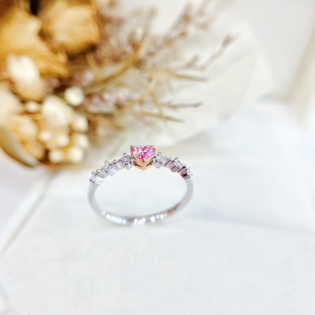 18K Gold White Diamond Heart-Shaped Split Shank Ring - Luxury Jewelry - Pink Diamond Ring