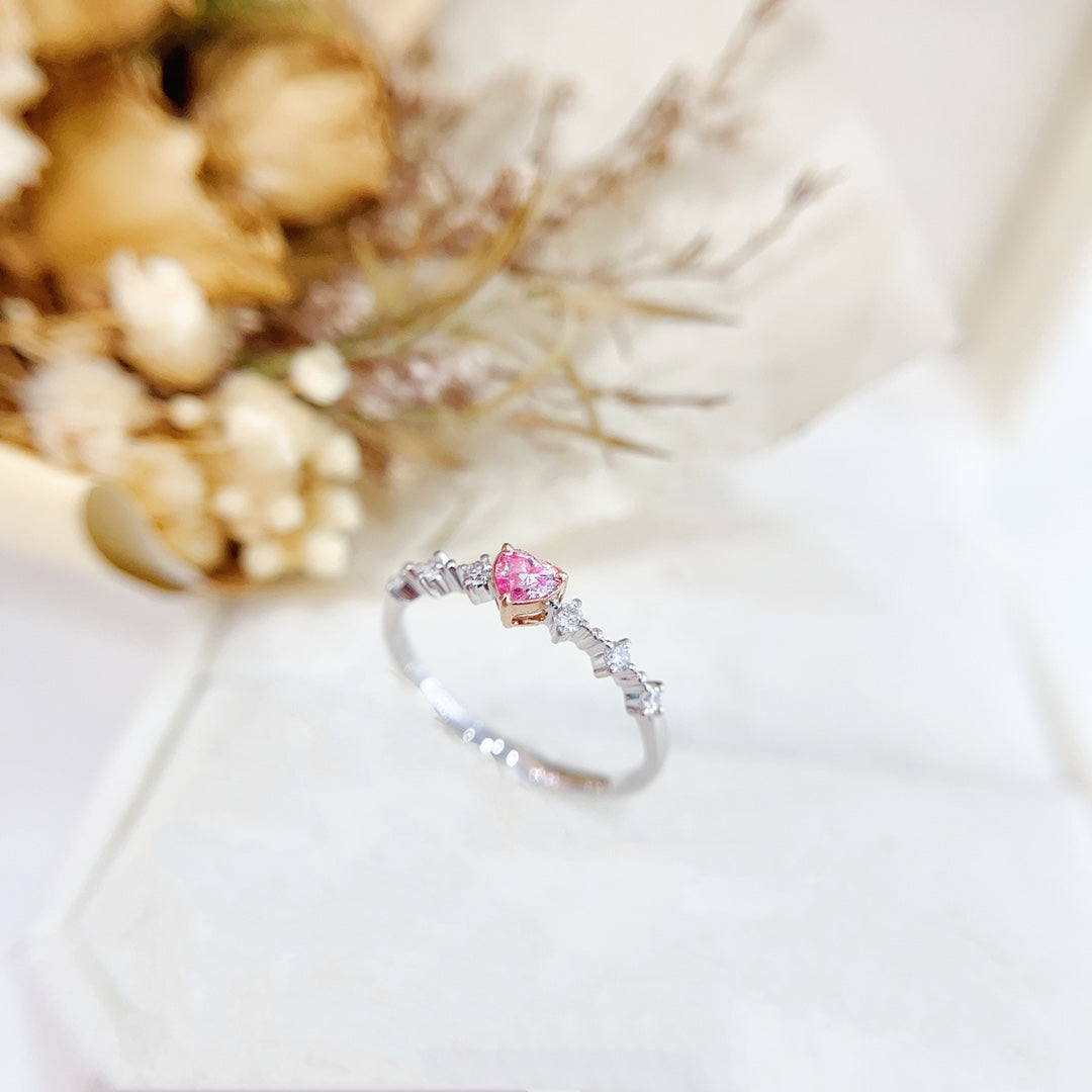 18K Gold White Diamond Heart-Shaped Split Shank Ring - Luxury Jewelry - Pink Diamond Ring