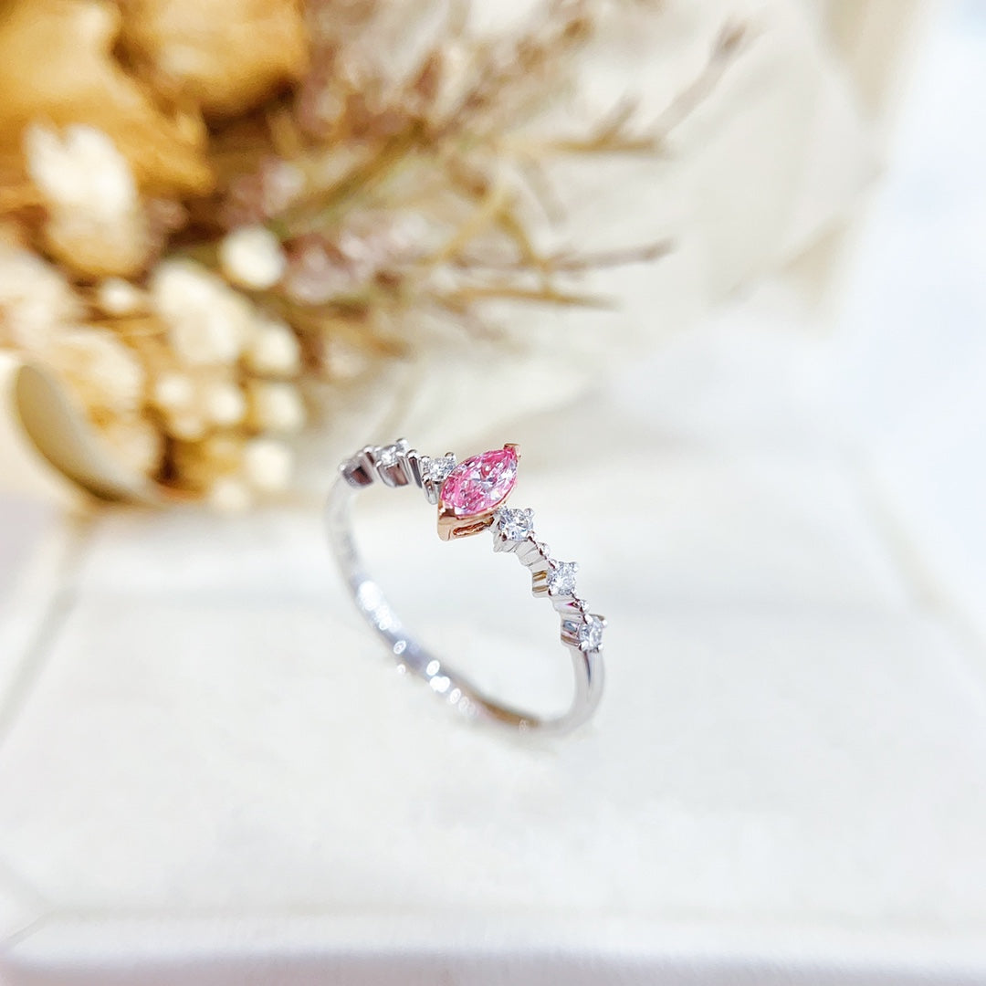 18K Gold White Diamond Marquise Spacer Ring - Exquisite Jewelry - Pink Diamond Ring