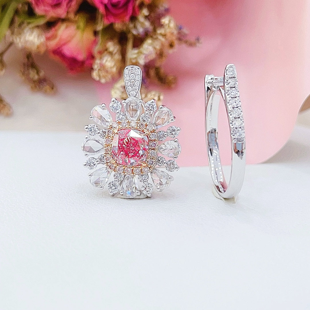 18K Gold White Powder Diamond GIA Pillow Rose Water Drop Two-Way Wear Jewelry - GIA Pink Diamond Ring