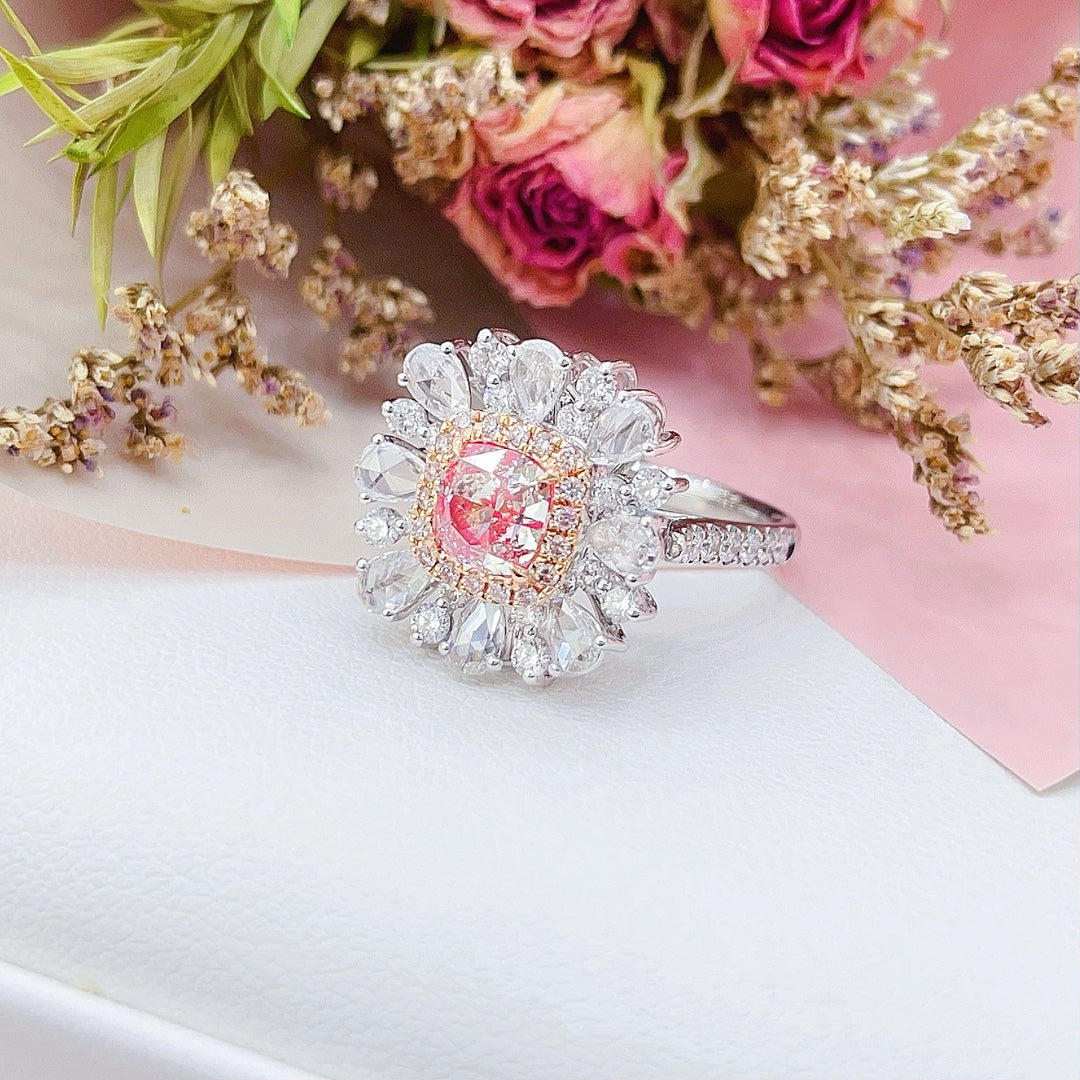 18K Gold White Powder Diamond GIA Pillow Rose Water Drop Two-Way Wear Jewelry - GIA Pink Diamond Ring