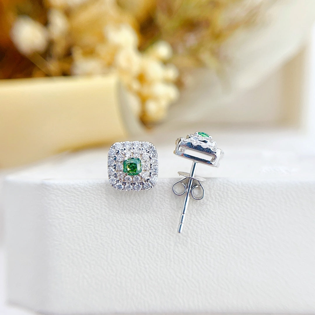 18K Green Diamond Cushion-Cut Halo Earrings - ED006-G Jeweler.Jewelry