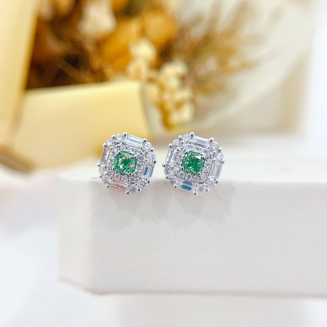 18K Green Diamond Cushion-Cut Halo Earrings - ED009-G Jeweler.Jewelry