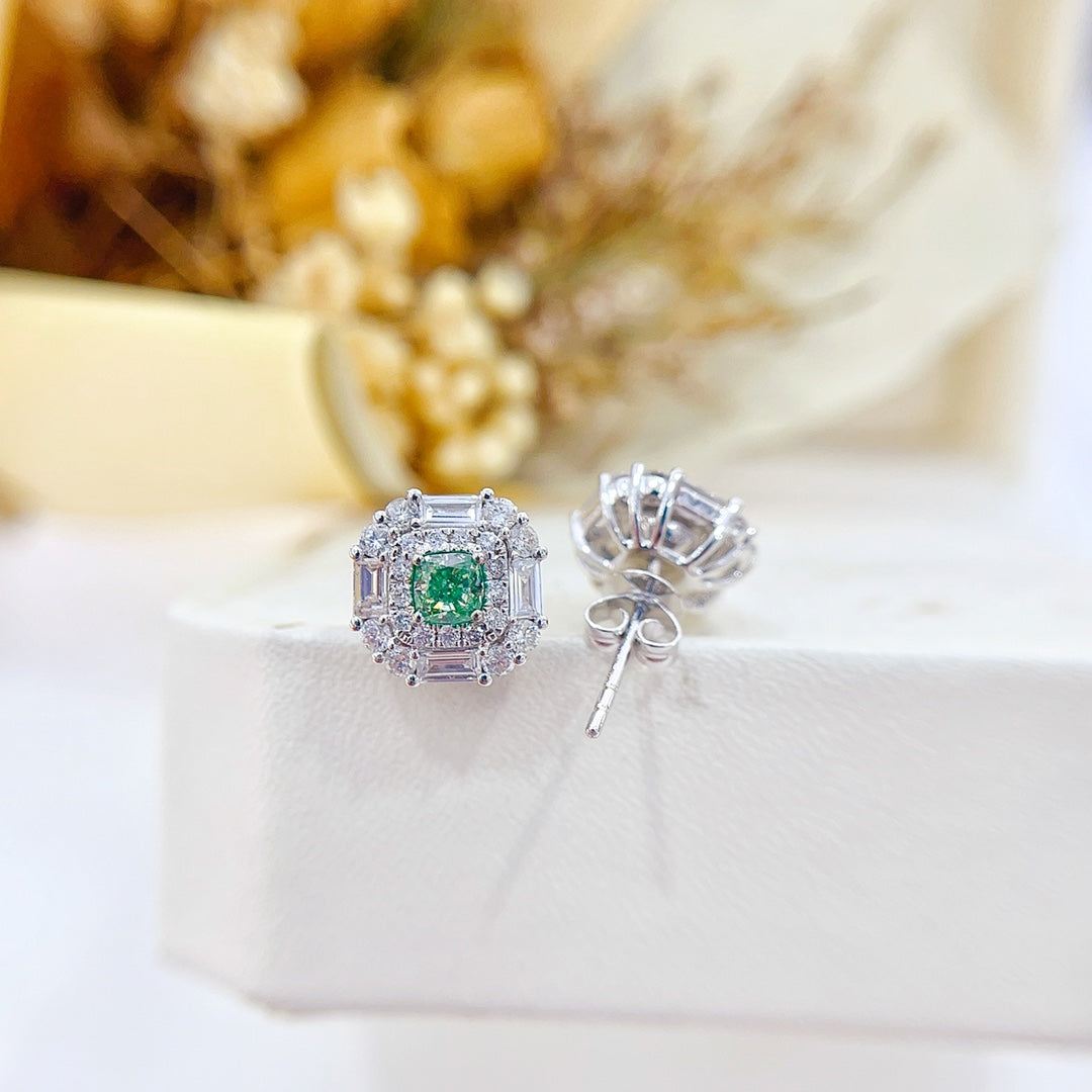 18K Green Diamond Cushion-Cut Halo Earrings - ED009-G Jeweler.Jewelry