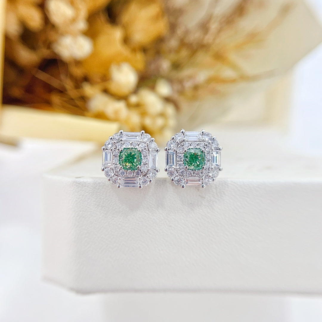 18K Green Diamond Cushion-Cut Halo Earrings - ED009-G Jeweler.Jewelry