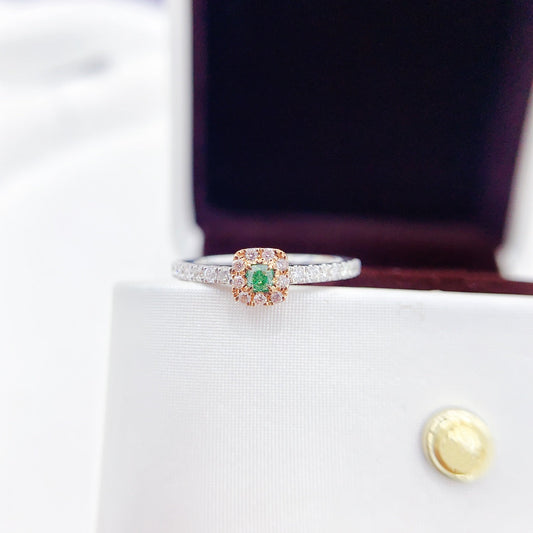 18K Green Diamond Cushion-Cut Halo Ring - Exquisite Jewelry - Green Diamond Ring