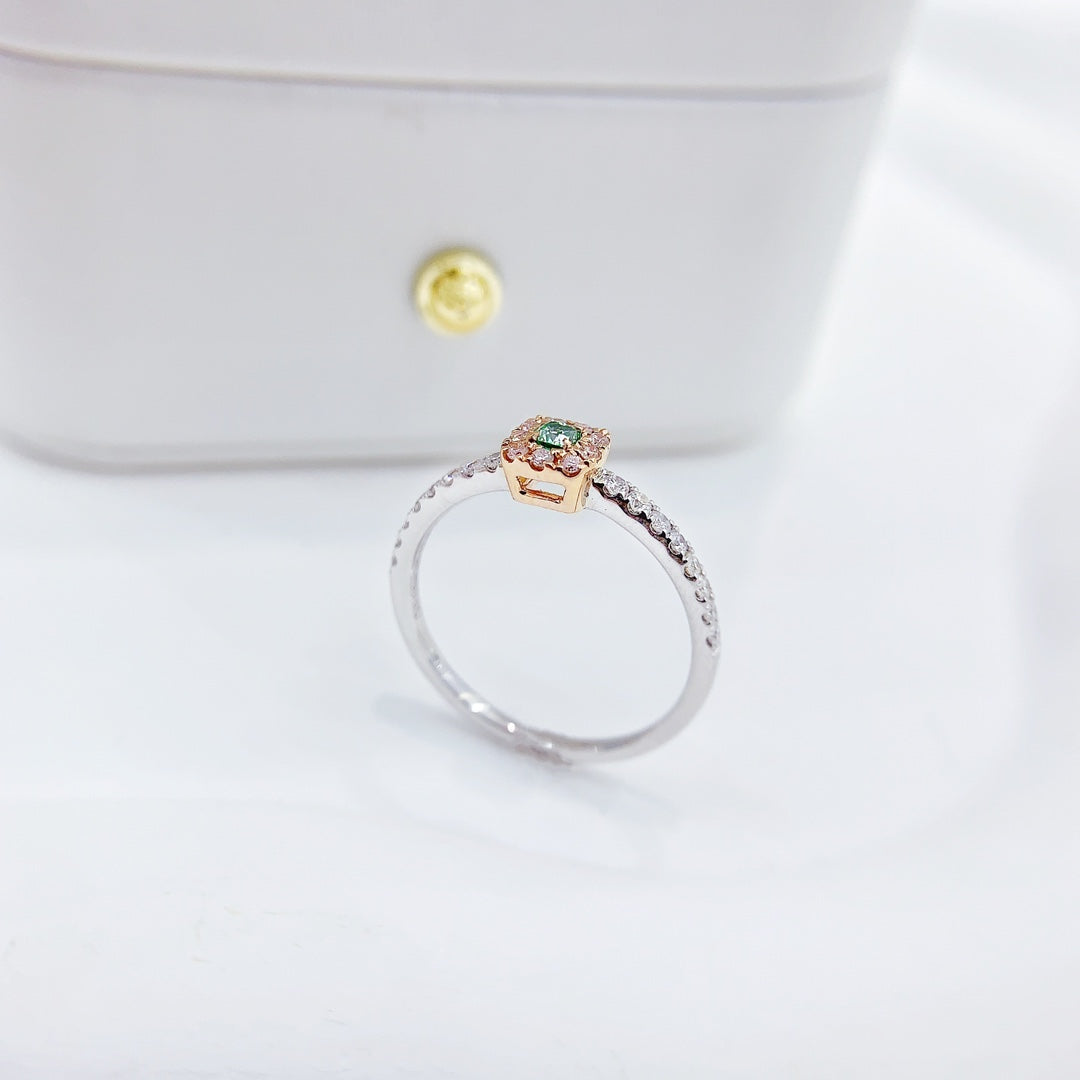 18K Green Diamond Cushion-Cut Halo Ring - Exquisite Jewelry - Green Diamond Ring