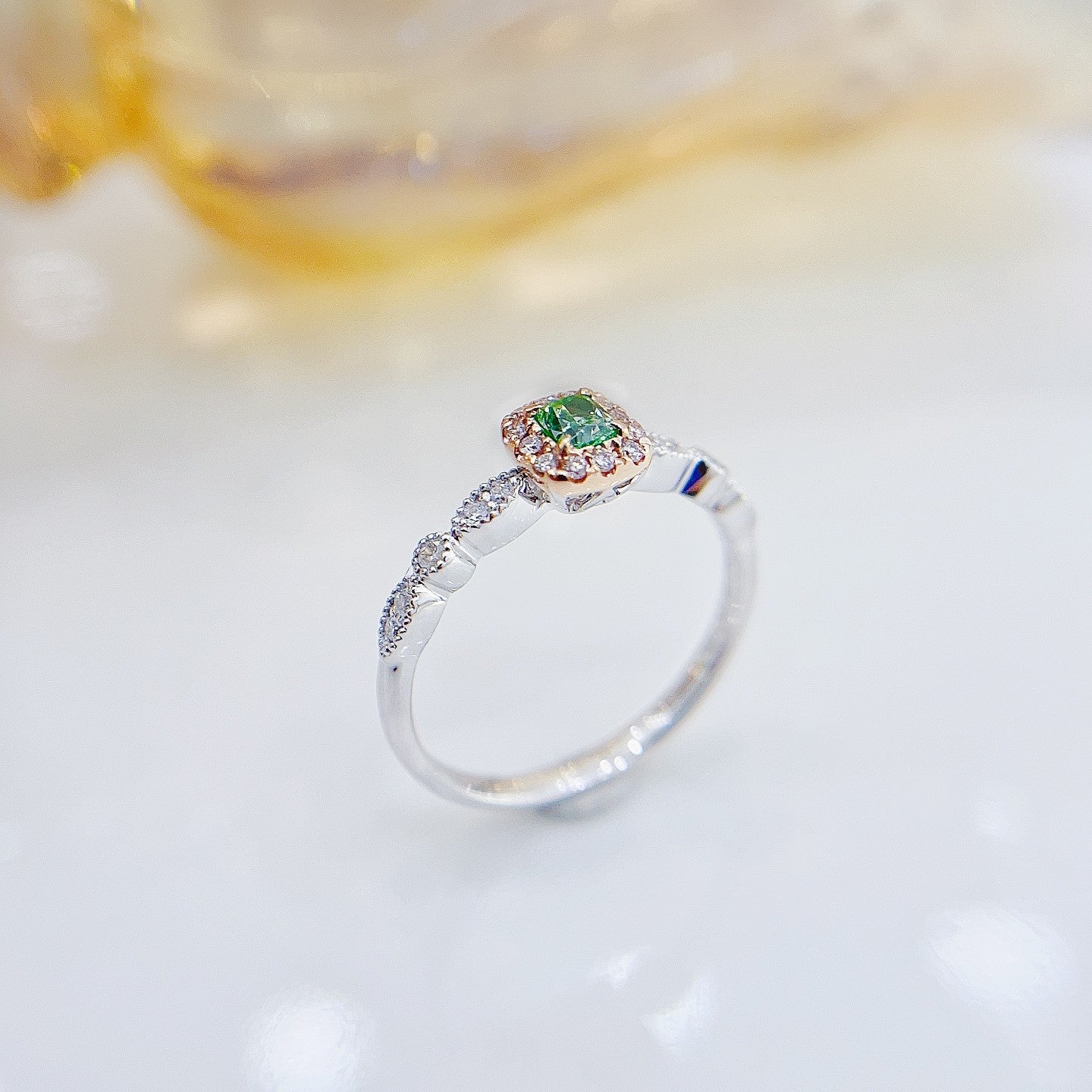 18K Green Diamond Cushion Cut Ring - Premium Jewelry Choice - Green Diamond Ring