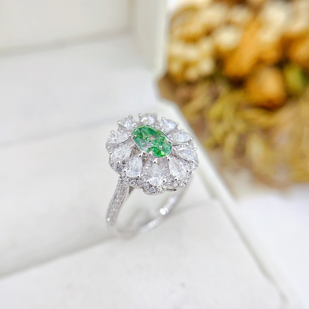 18K Green Diamond Double-Layer Two-Way Wear Oval Jewelry - Green Diamond Ring