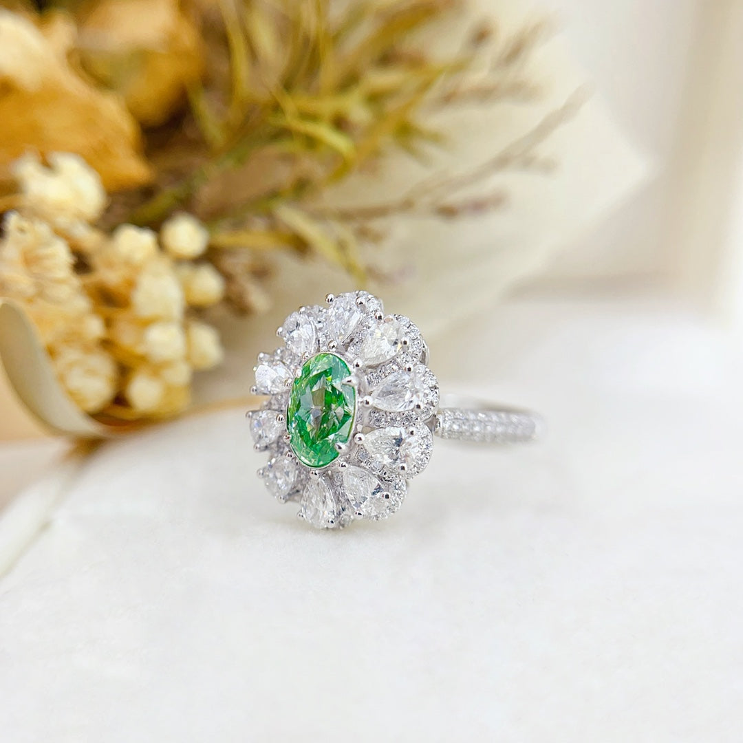 18K Green Diamond Double-Layer Two-Way Wear Oval Jewelry - Green Diamond Ring