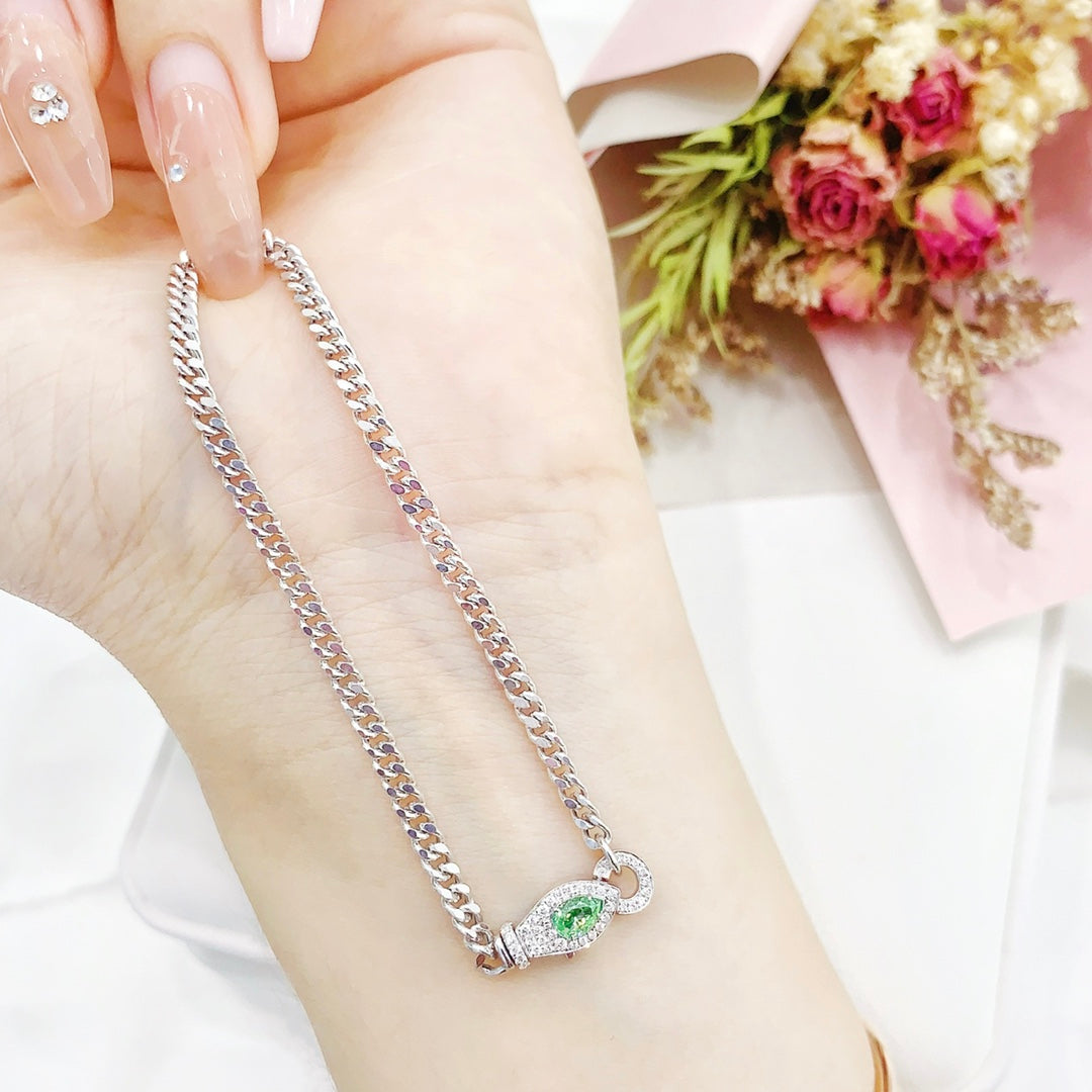 18K Green Diamond Drop Cuban Bracelet - Luxury Jewelry - Green Diamond Bracelet