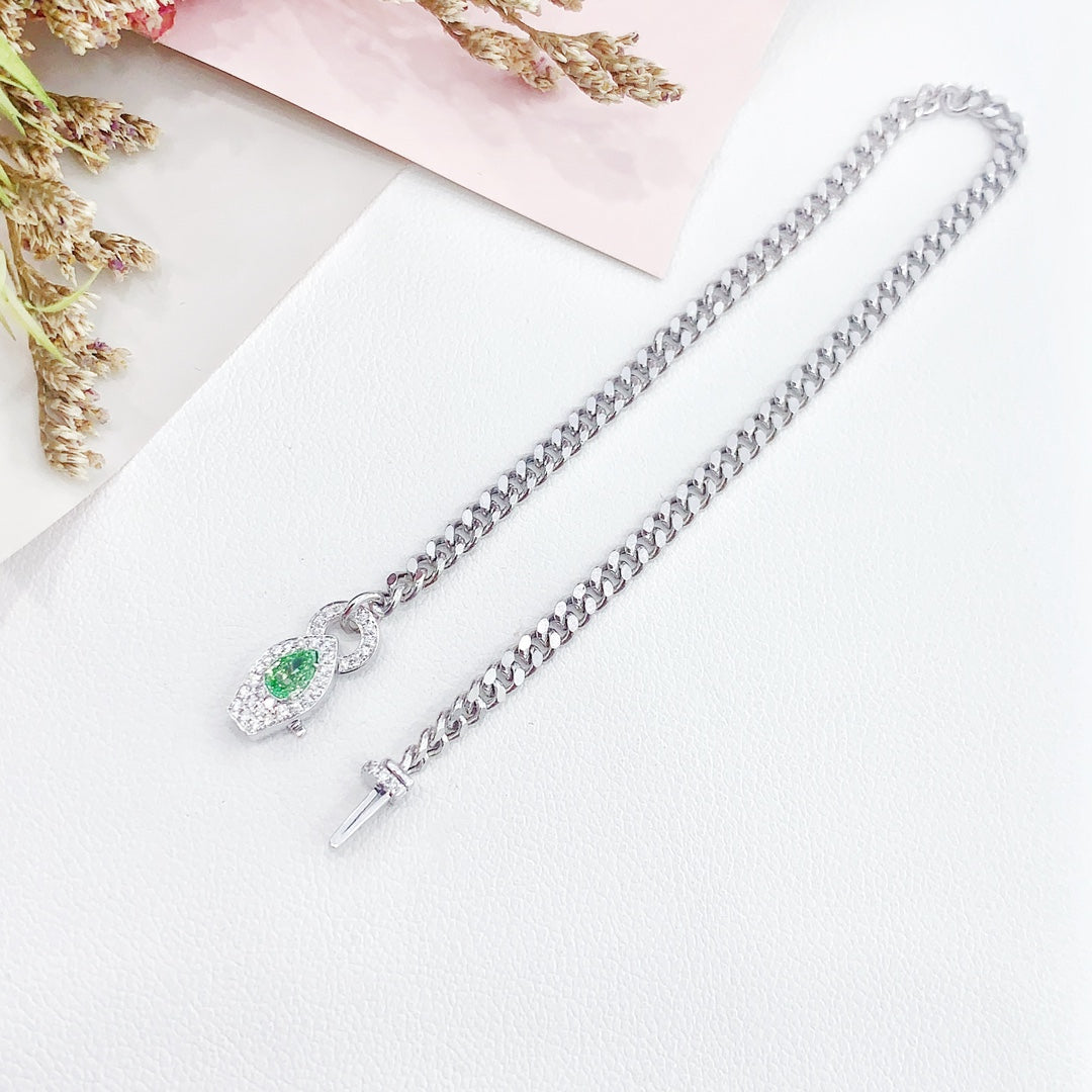 18K Green Diamond Drop Cuban Bracelet - Luxury Jewelry - Green Diamond Bracelet