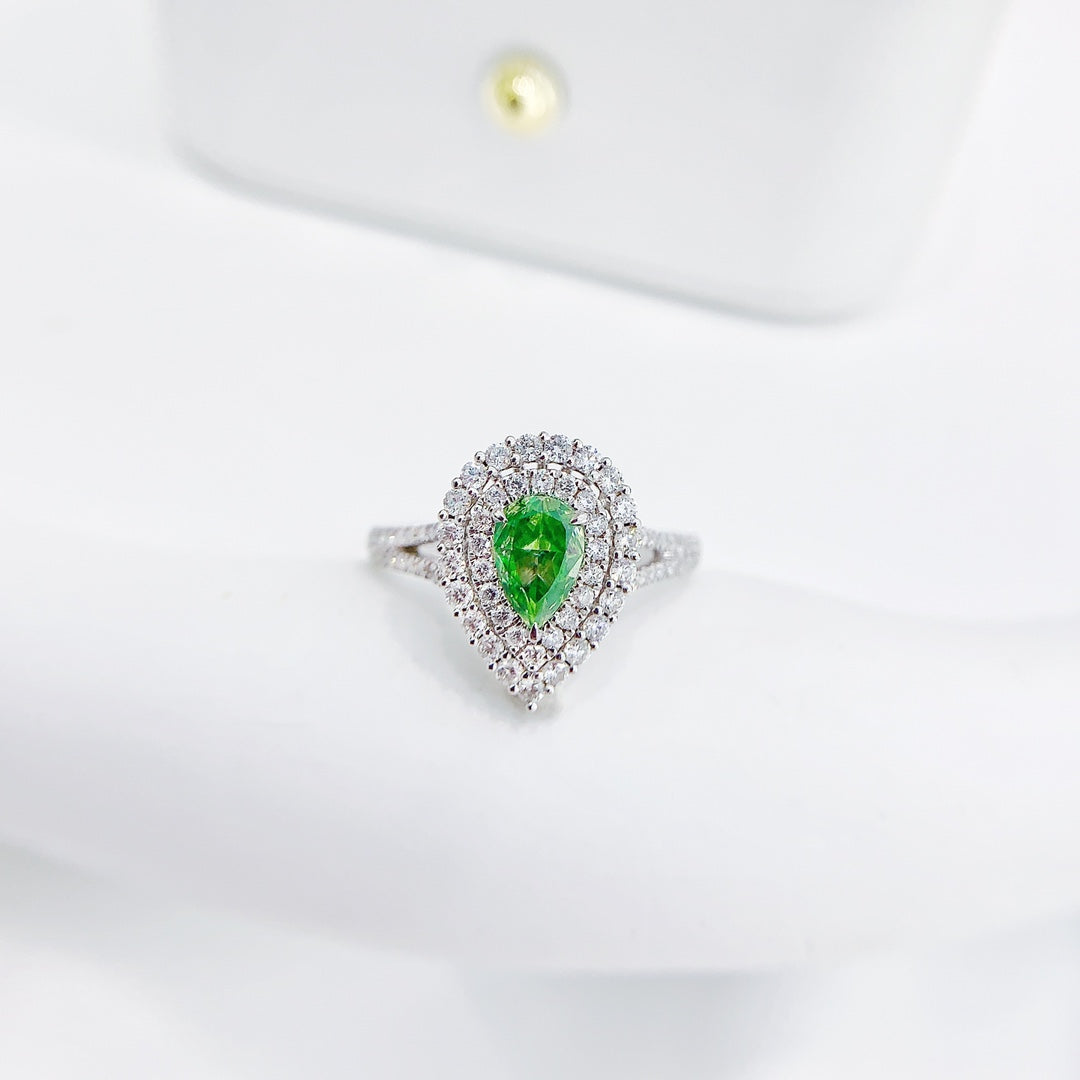 18K Green Diamond Drop Double-Wrap Two-Way Wear Jewelry - Green Diamond Ring