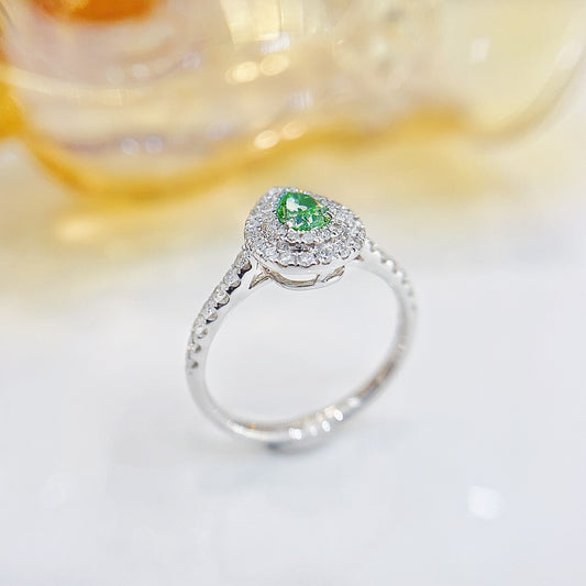 18K Green Diamond Drop Ring with Surrounding Stones | Luxury Jewelry - Green Diamond Ring