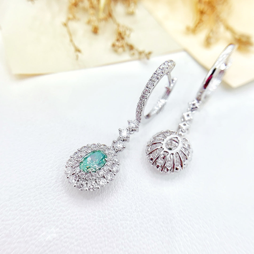 18K Green Diamond Elliptical Cluster Earrings - Luxurious Jewelry Jeweler.Jewelry