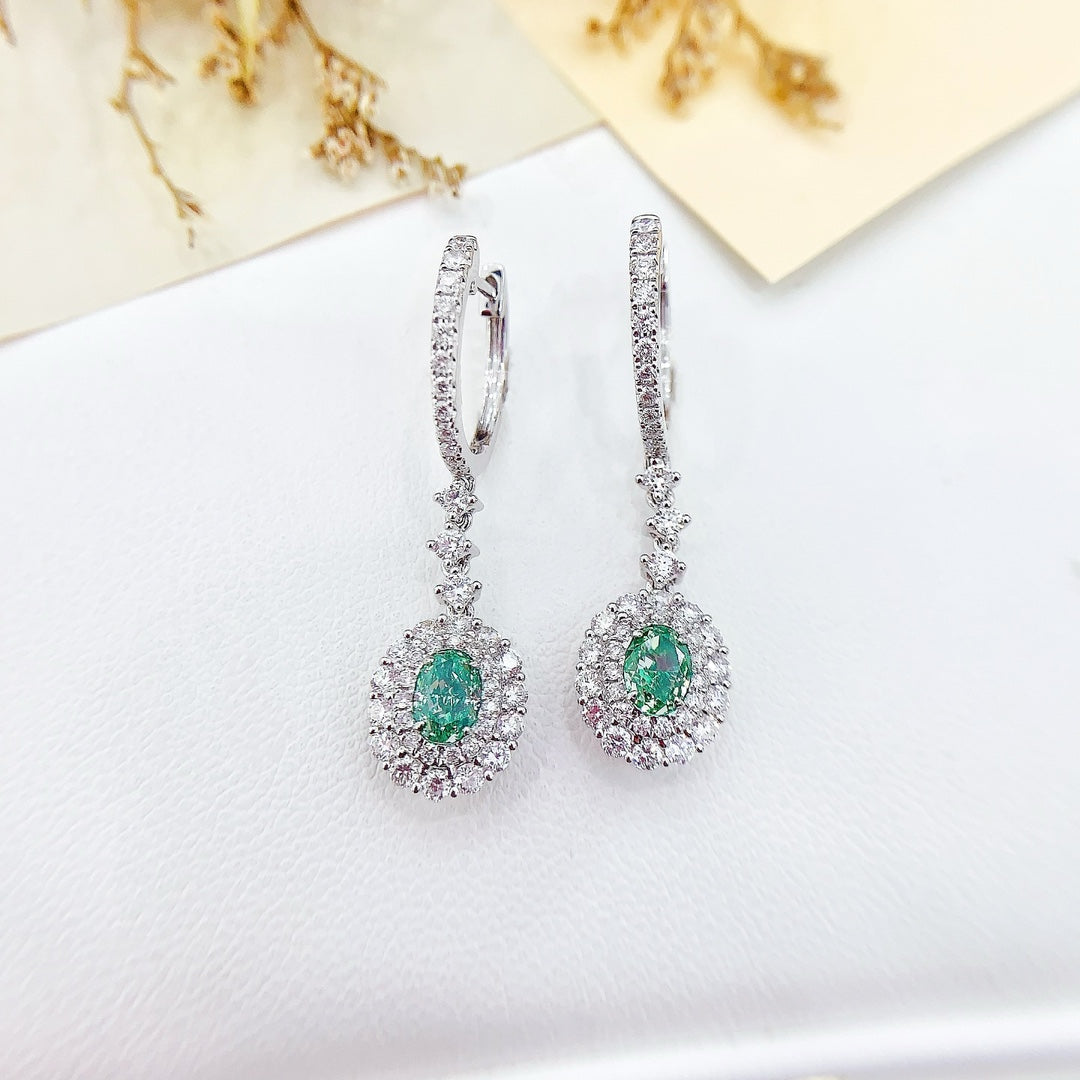 18K Green Diamond Elliptical Cluster Earrings - Luxurious Jewelry Jeweler.Jewelry