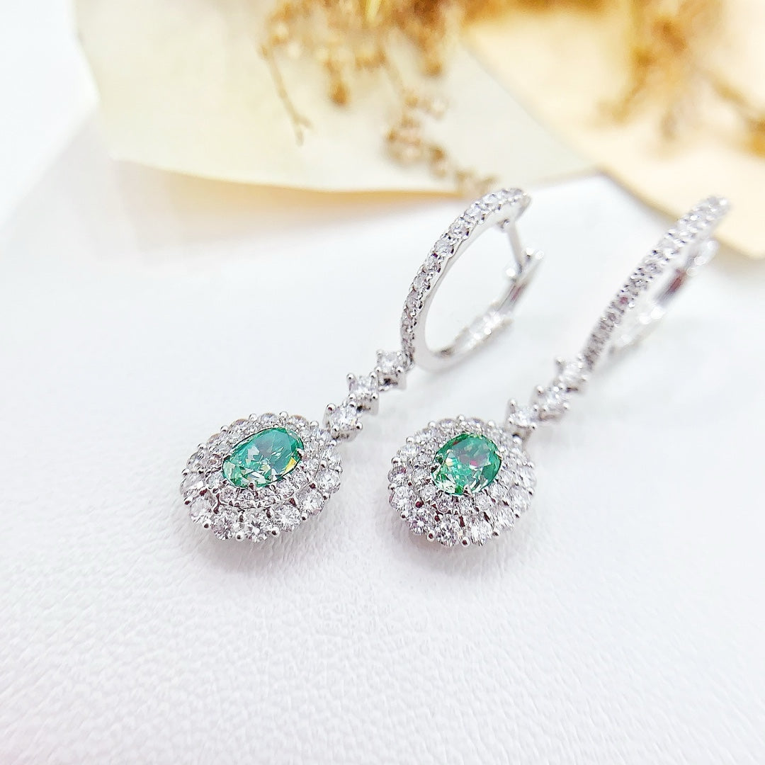 18K Green Diamond Elliptical Cluster Earrings - Luxurious Jewelry Jeweler.Jewelry