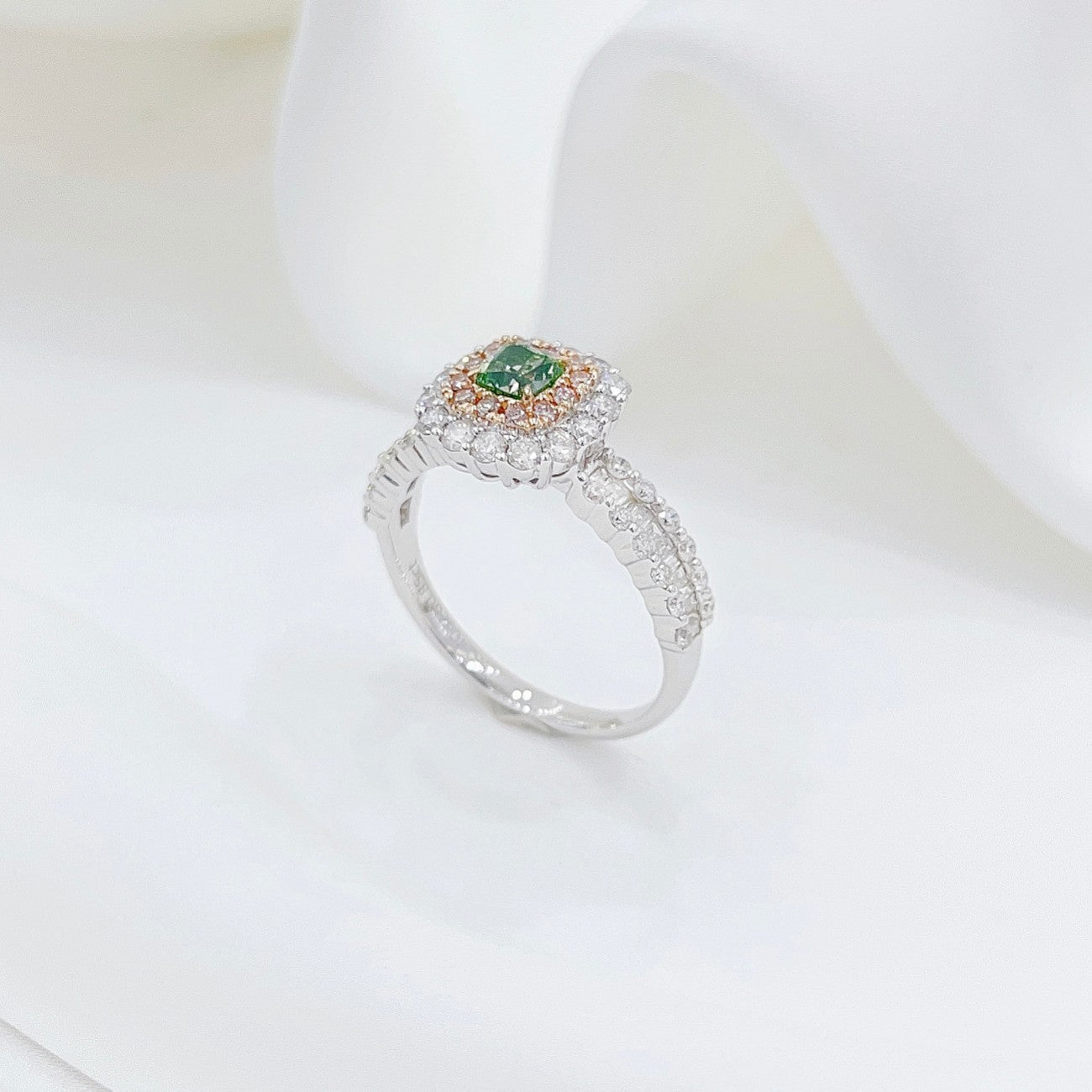 18K Green Diamond Pillow-Cut Trapezoid Arm Ring - Premium Jewelry - Green Diamond Ring