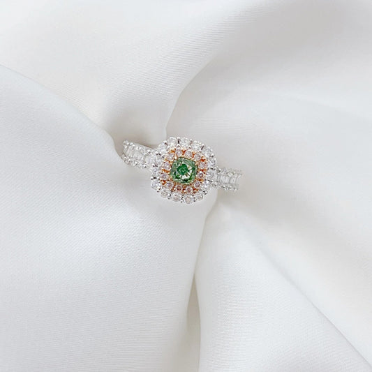 18K Green Diamond Pillow-Cut Trapezoid Arm Ring - Premium Jewelry - Green Diamond Ring