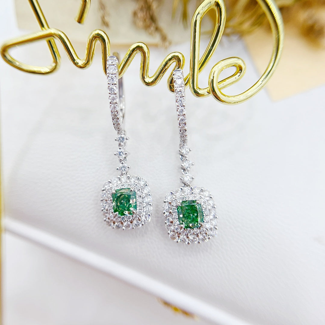 18K Green Diamond Pillow-Shaped Cluster Earrings with Certificate - Luxurious Jewelry Jeweler.Jewelry