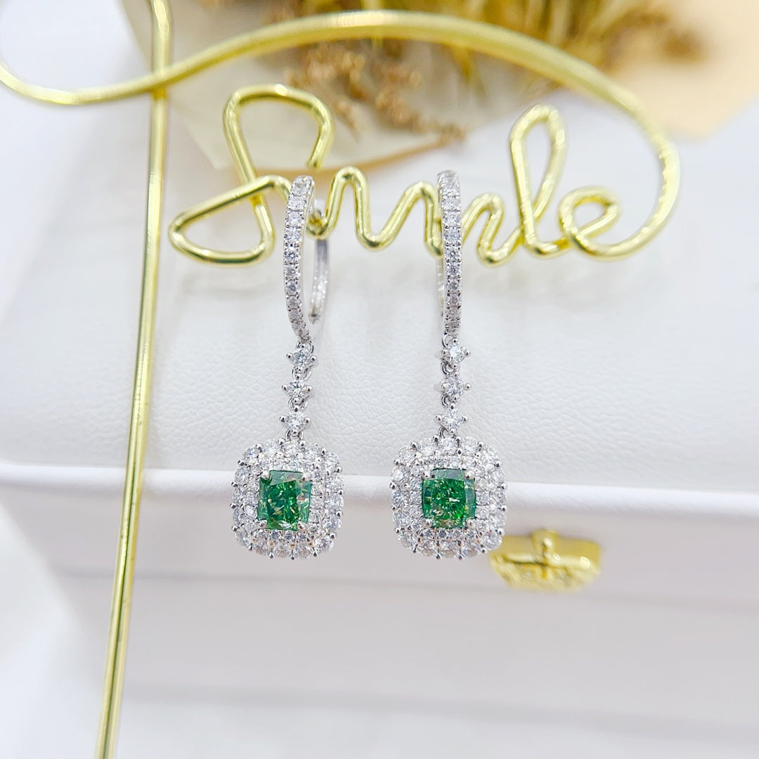 18K Green Diamond Pillow-Shaped Cluster Earrings with Certificate - Luxurious Jewelry Jeweler.Jewelry