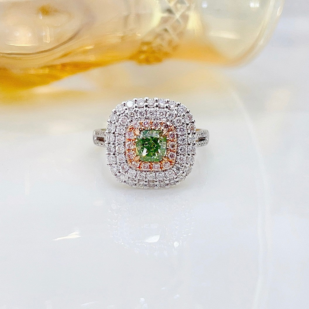 18K Green Diamond Pillow-Shaped Double-Wrapped Two-Way Wear Jewelry - Green Diamond Ring