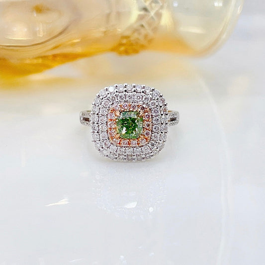 18K Green Diamond Pillow-Shaped Double-Wrapped Two-Way Wear Jewelry - Green Diamond Ring