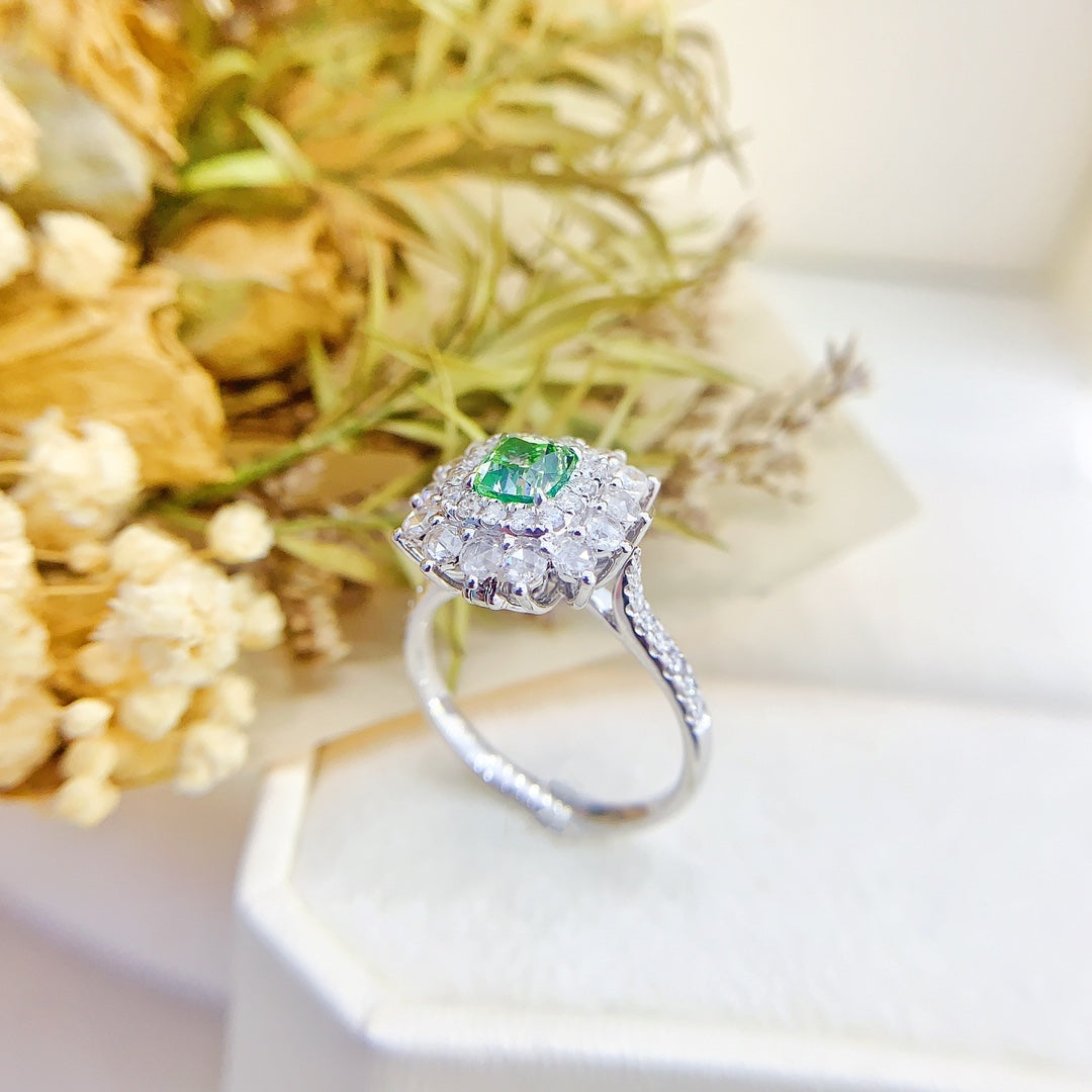 18K Green Diamond Pillow-Shaped Jewelry with Dual-Wear Design - Green Diamond Ring