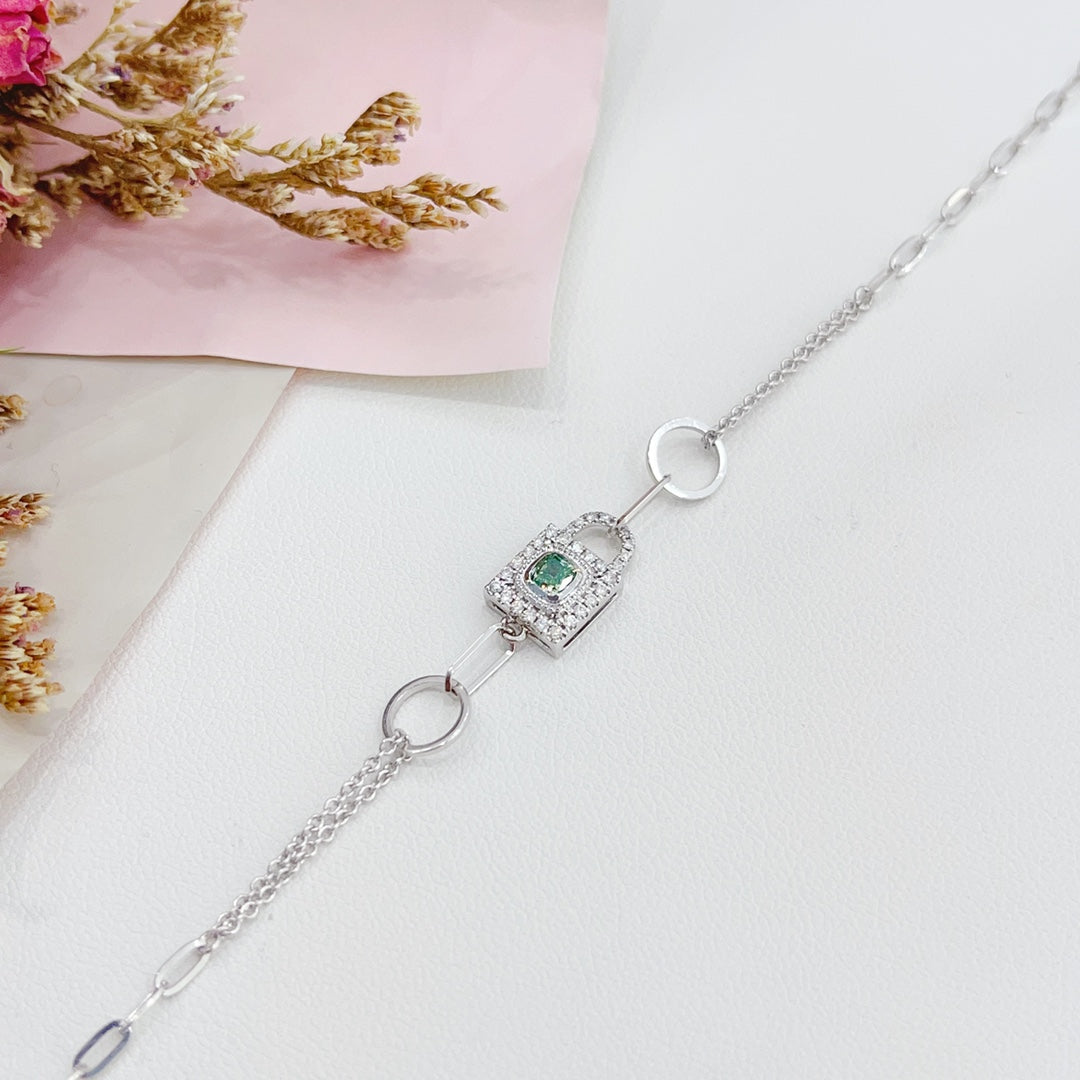 18K Green Diamond Pillow-Shaped Lock Clasp Bracelet - Luxury Jewelry - Green Diamond Bracelet