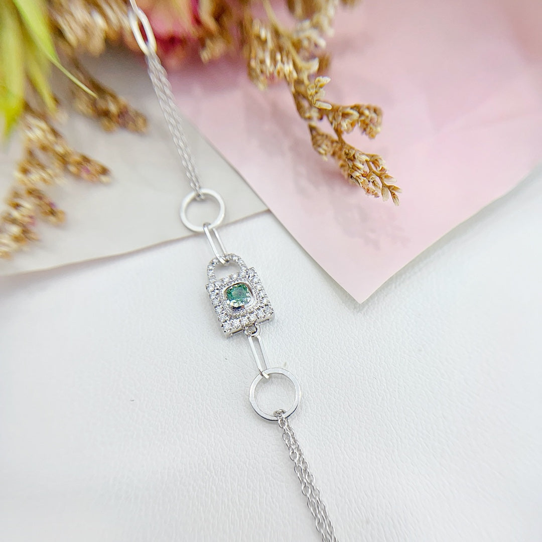 18K Green Diamond Pillow-Shaped Lock Clasp Bracelet - Luxury Jewelry - Green Diamond Bracelet