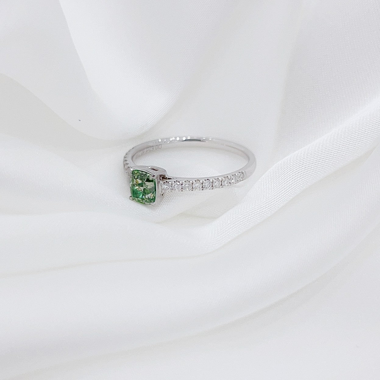 18K Green Diamond Solitaire Cushion Cut Ring - Premium Jewelry - Green Diamond Ring