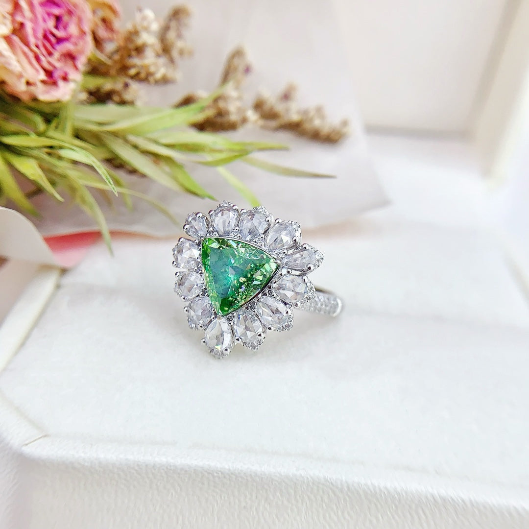 18K Green Diamond Triangle Rose Cut Drop Two-Way Wear Jewelry - Green Diamond Ring