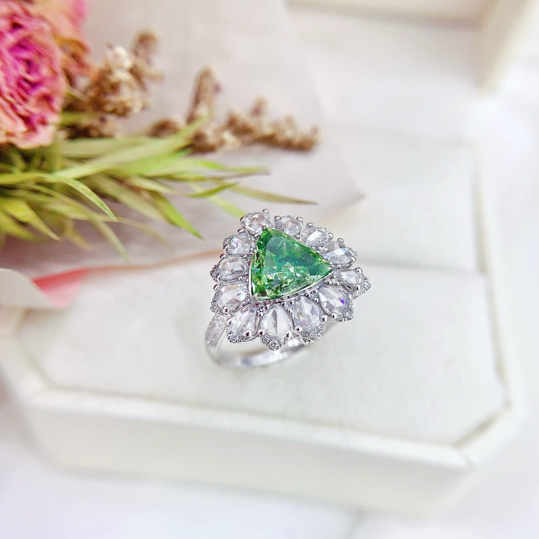 18K Green Diamond Triangle Rose Cut Drop Two-Way Wear Jewelry - Green Diamond Ring