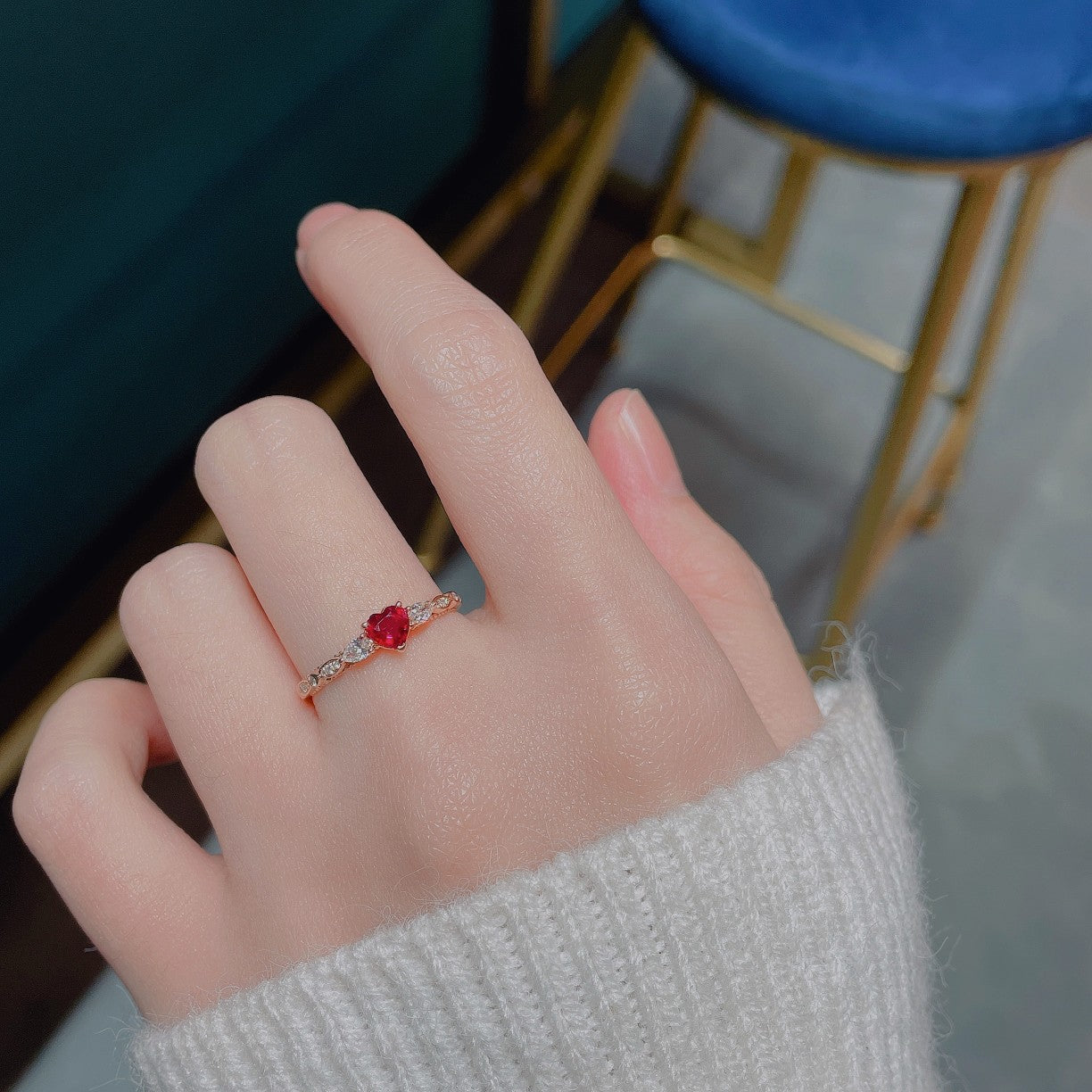 18K Heart-shaped Marquise Ruby Ring with Accent Stones - Elegant Jewelry Choice - Red Treasure Ring