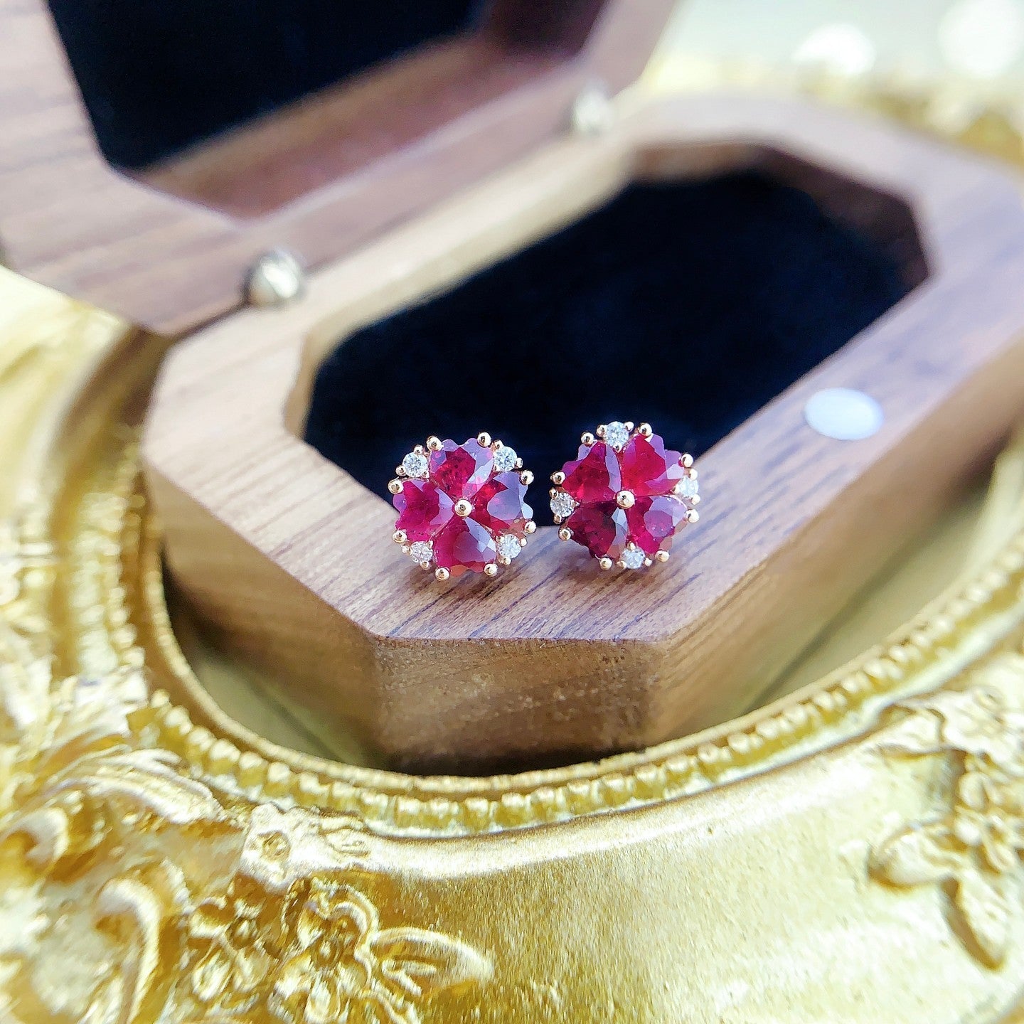 18K Heart-Shaped Ruby and Four-Leaf Clover Earrings - ED068-C Jeweler.Jewelry