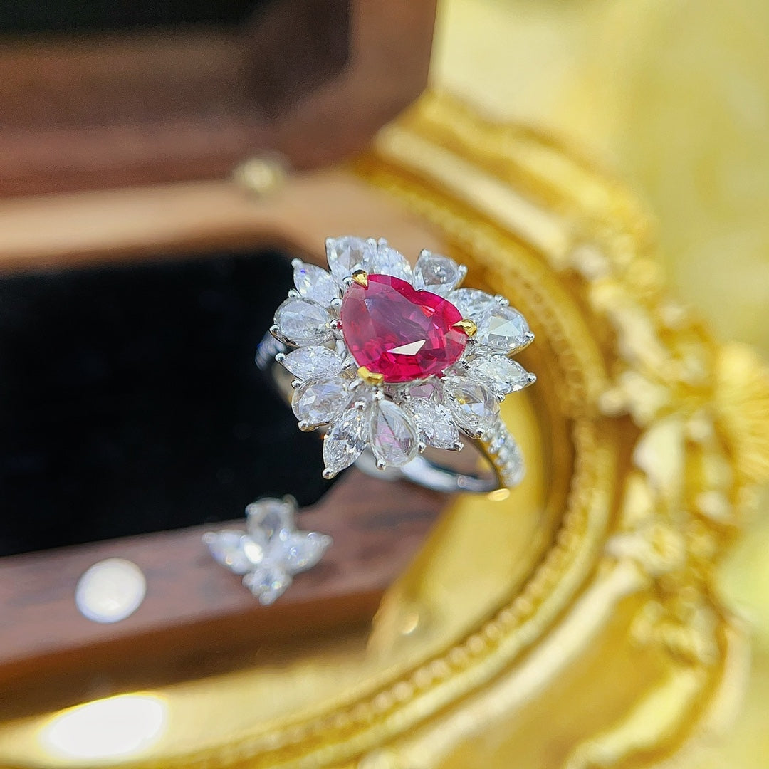 18K Heart-shaped Ruby Jewelry with Dual-Wear Design - Unheated Pigeon’s Blood Red - Red Treasure Ring