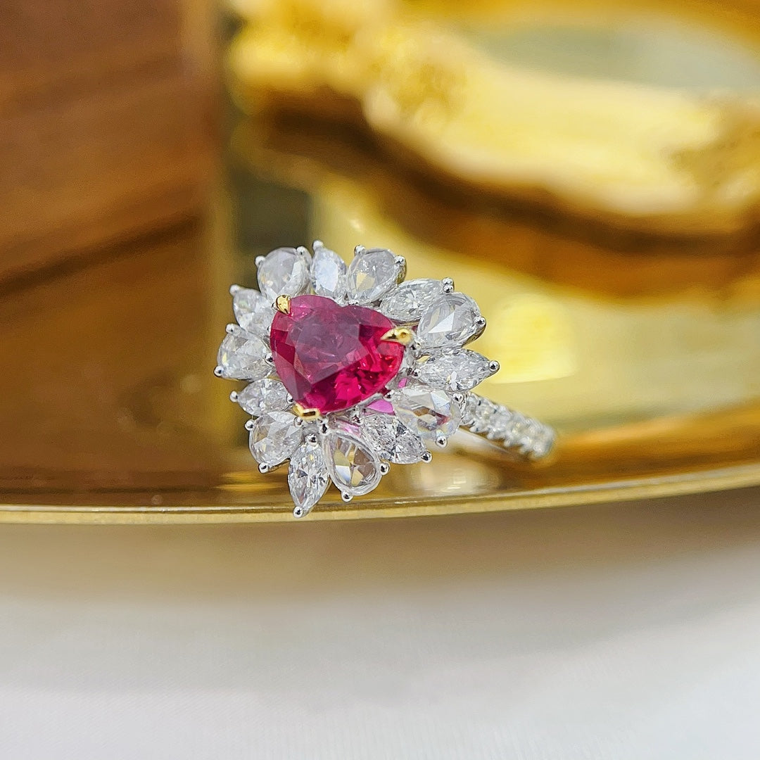 18K Heart-shaped Ruby Jewelry with Dual-Wear Design - Unheated Pigeon’s Blood Red - Red Treasure Ring